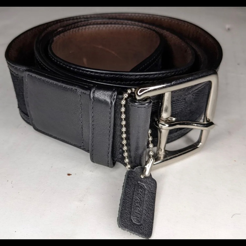 Coach Black Monogrammed Coach belt w/silver buckle and hangtag  Large